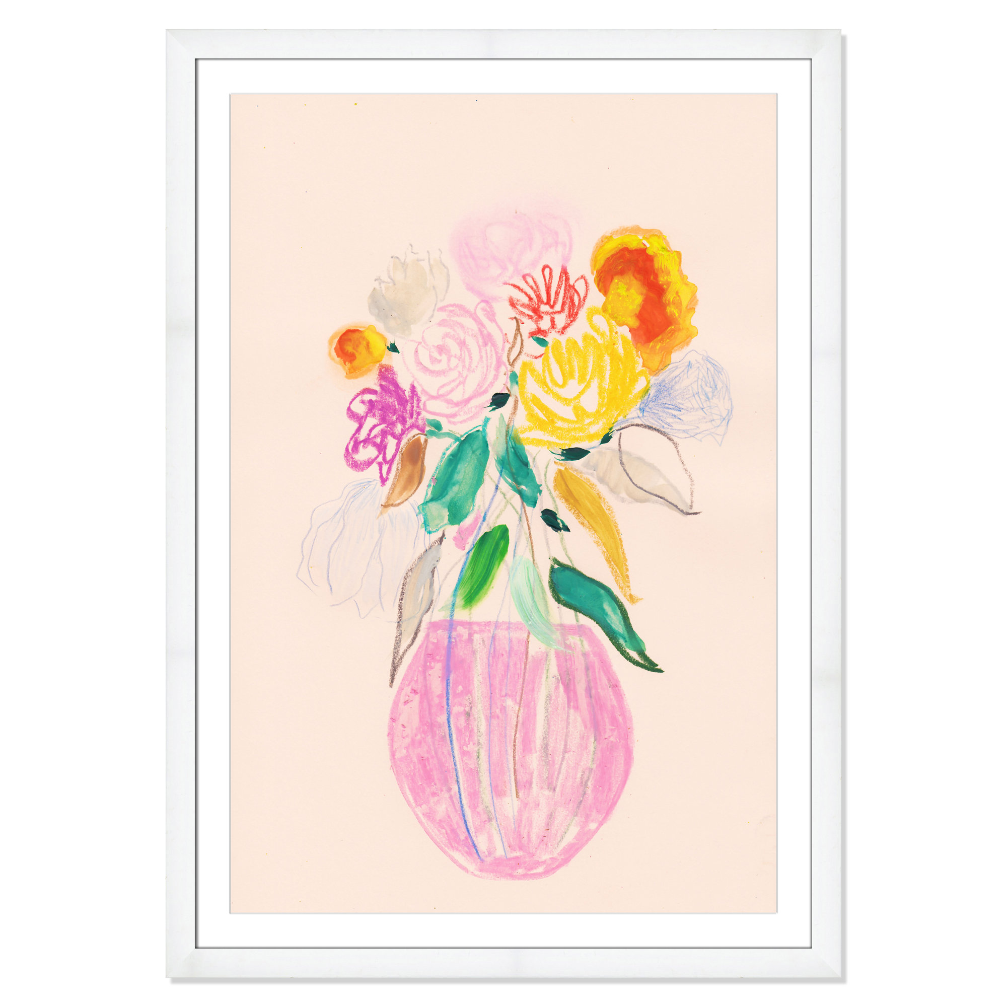 Simple Floral I Print by Bea Dina, White Single Picture Framed Paper, 49" H x 35" W x 1.25" D, White