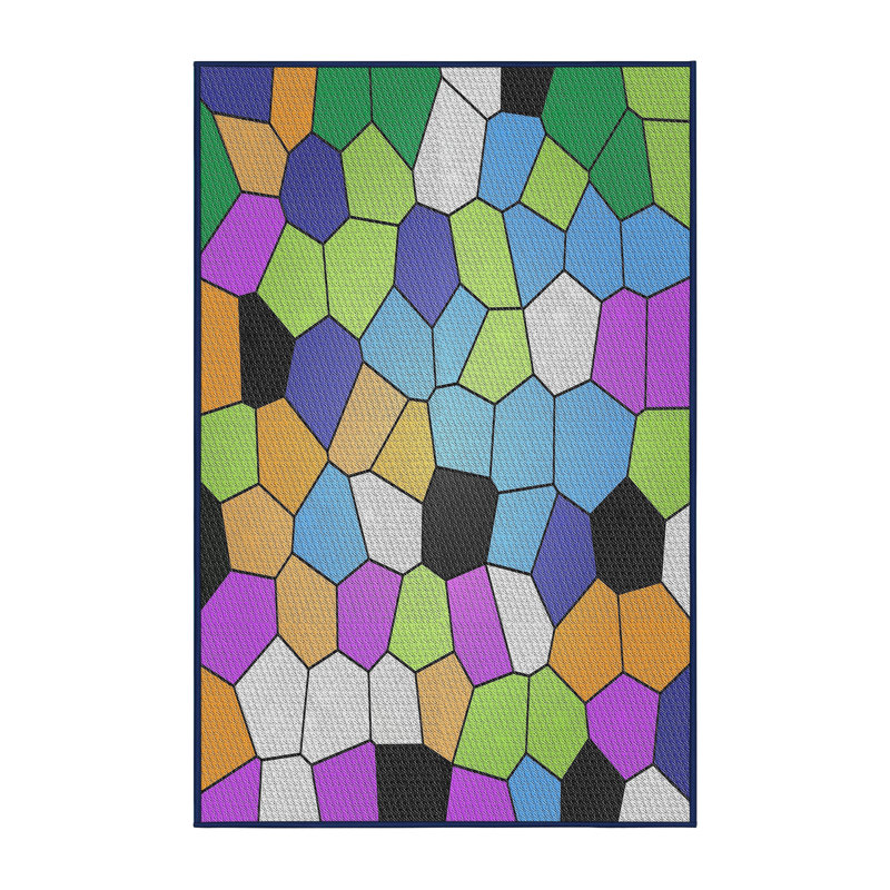 Tapis orange à motif géométrique, Rectangle 3 pi x 5 pi
