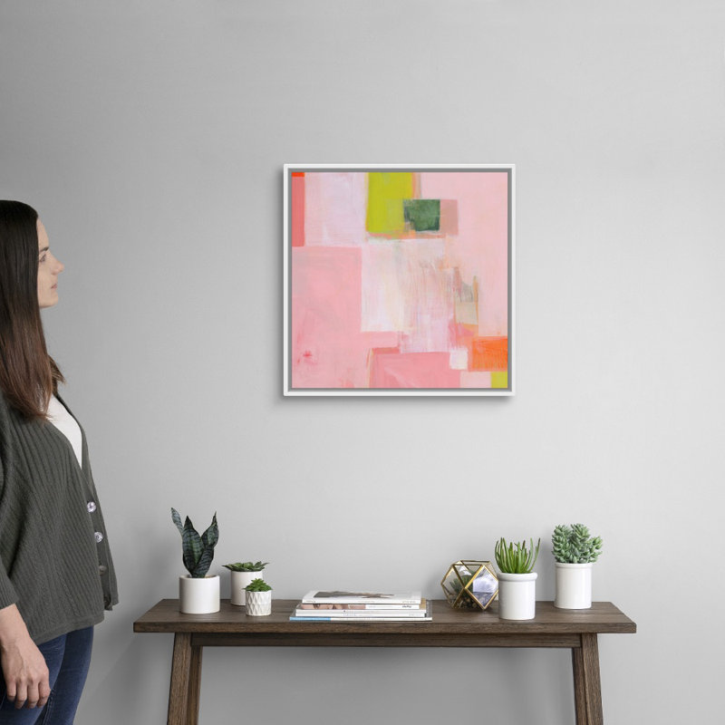 «Pink Squares» par Melissa Donoho - reproduction d'art sur toile, Toile encadrée flottée blanche