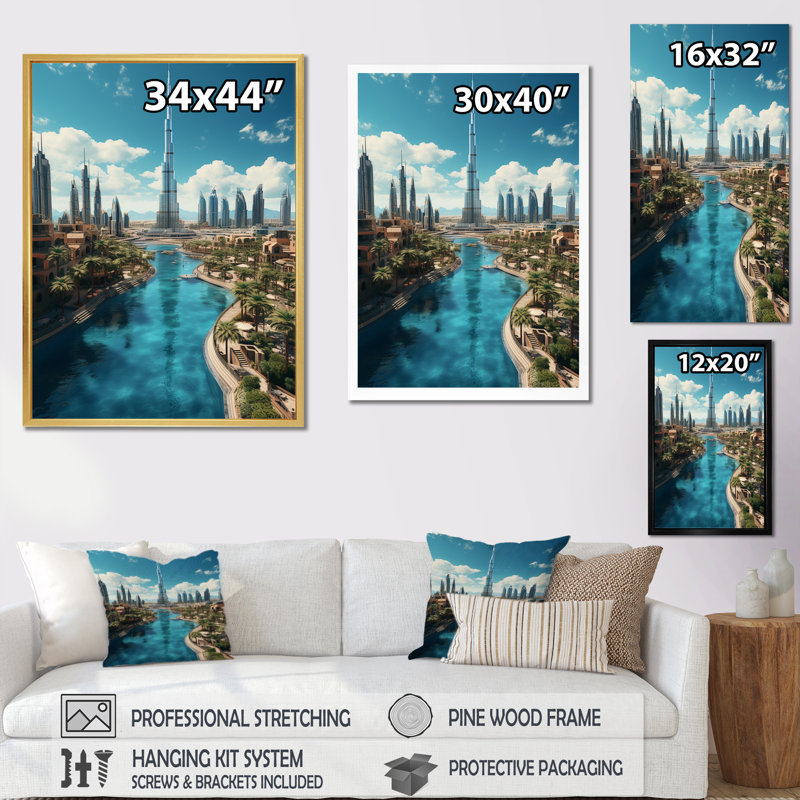 Cityscapes Wall Art Living Room, Toile tendue, H 44 po x l 34 po x P 1,5 po