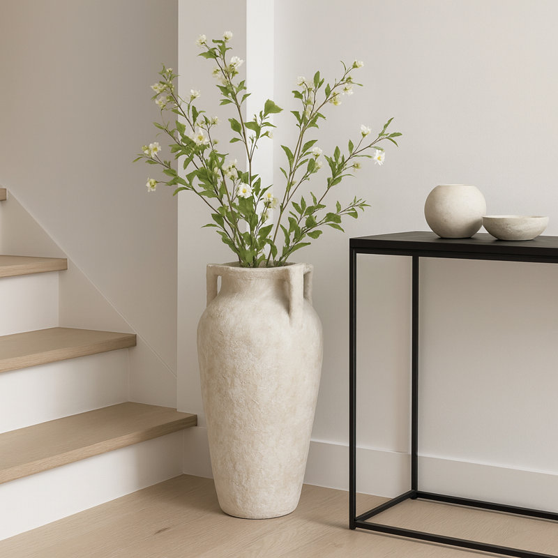 Vase de plancher ou de table en papier mâché Krickeline, 26", Blanc