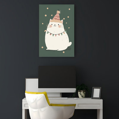Festive Cat With Lights Contemporary Cat Winter Wall Art Print by Mathieu - Wrapped Canvas Print
