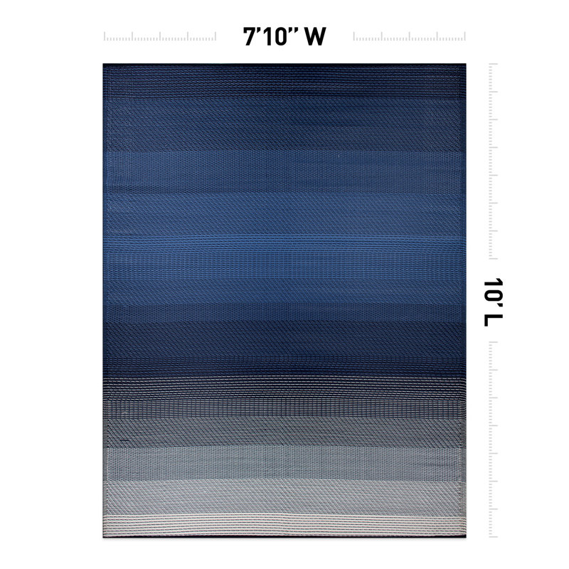 Ramveer Ombre Navy/Grey Reversible Indoor/Outdoor Area Rug, Rectangle 7'10" x 10'