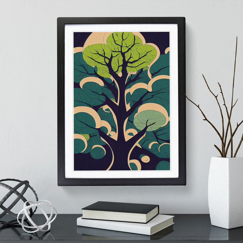 XV1022-3773X Retro Abstract Tree No.2 - Single Picture Frame Print, Black, 64cm H x 46cm W x 2cm D