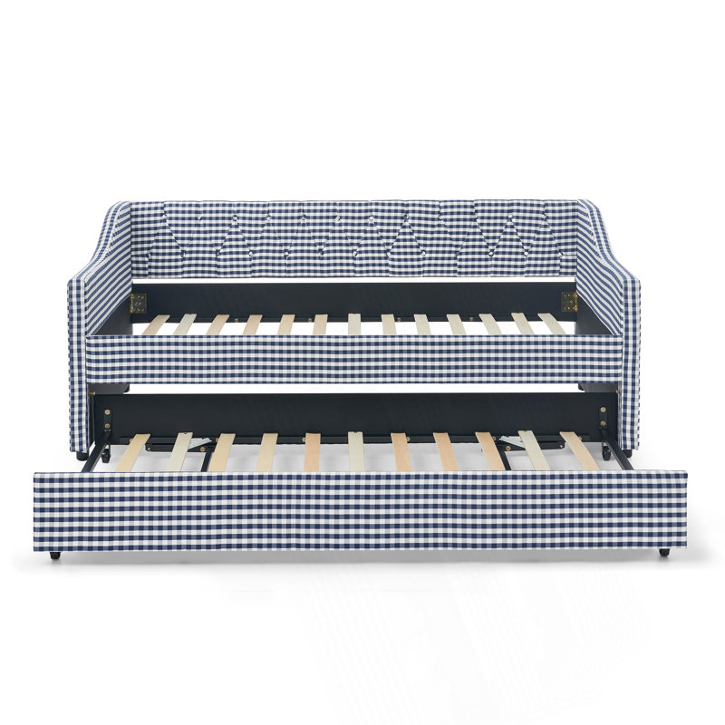 Lit de jour simple, lit de jour convertible rembourré avec dossier capitonné, canapé-lit polyvalent 3 en 1 avec lit gigogne escamotable et rangement latéral, parfait pour une vie compacte