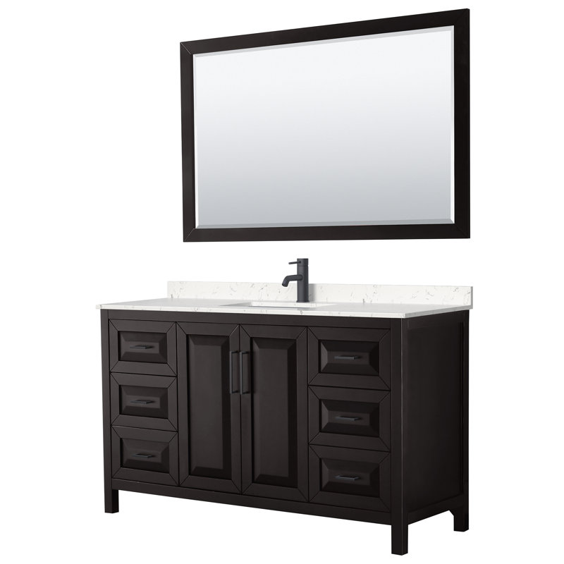 Daria 60'' W Single Vanity, Dark Gray, Polished Chrome, White Carrara Marble