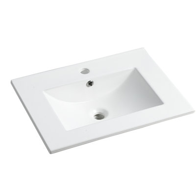 Comptoir de meuble-lavabo en céramique de 24 po pour salle de bain - blanc brillant, l 24 po x l 18,3 po x H 6,7 po, épaisseur du comptoir de 0,81 po, profondeur interne du lavabo de 4,72 po, profondeur,