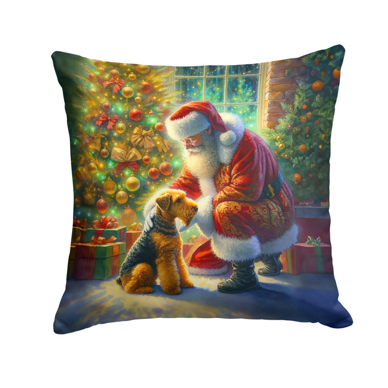 Coussin décoratif Airedale Terrier and Santa Claus, H 14 po x l 14 po