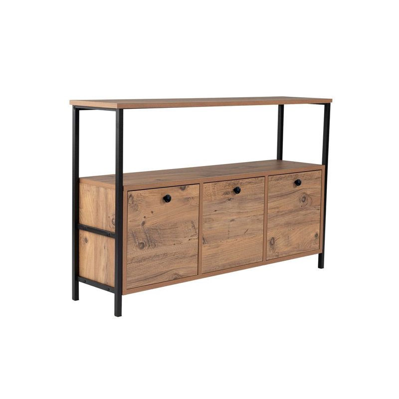Console industrielle, pin atlantique et noir, 47,2 po x 30,3 po x 11,8 po | 100% panneau de particules enduit de mélamine, peinture électrostatique en poudre, bandes de chant en PVC | Profil en métal robuste, design élégant et fonctionnel pour les es