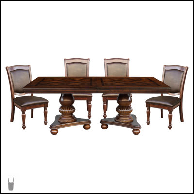 Traditional Style Dining Room Table With Leaf And 4 Upholstered Side Chairs, Brown Cherry Finish, Wooden Furniture Set