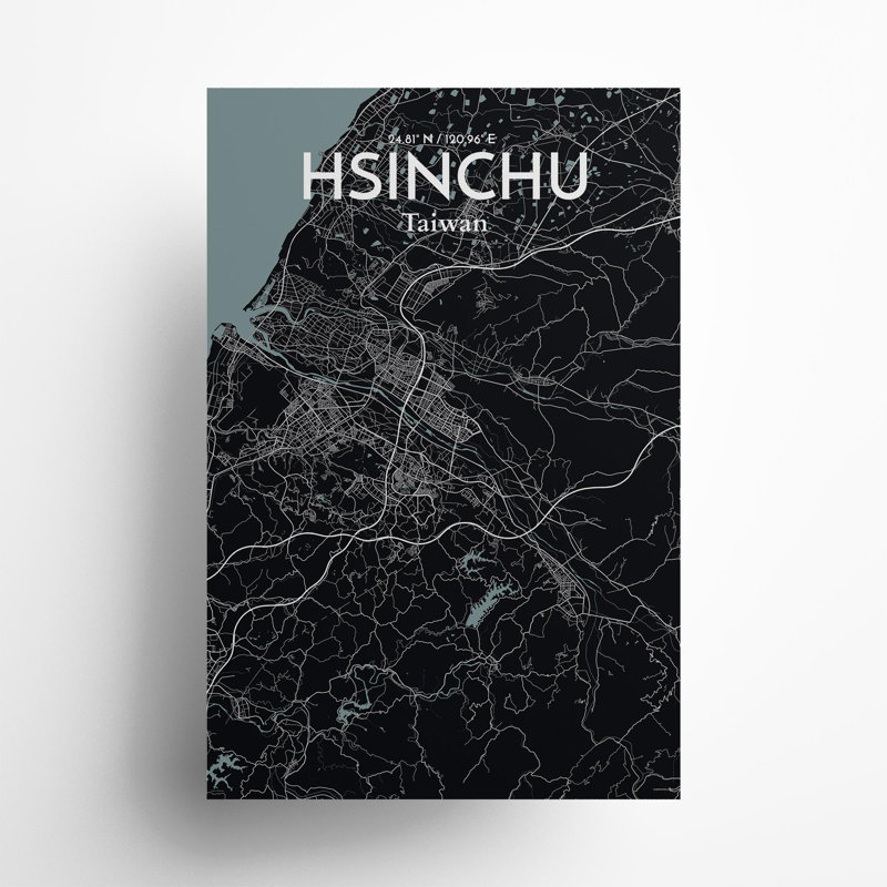 Hsinchu City Map In Midnight - No Frame Print, 36cm H x 24cm W x 0.05cm D