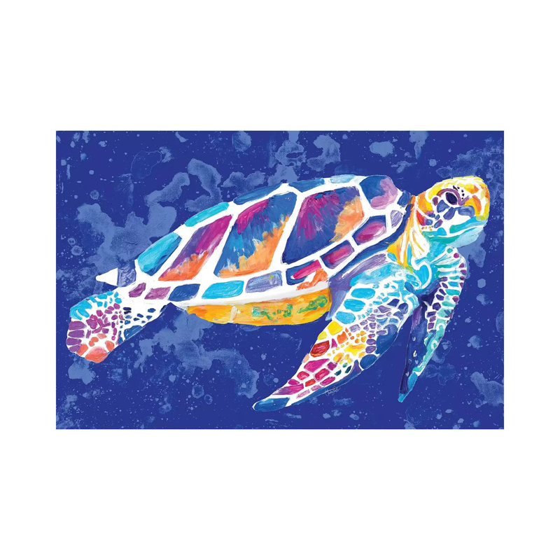«Vibrant Blue Sea Turtle» par Chelsea Goodrich - impression d'art graphique, H 8 po x l 12 po x P 0,75 po, Toile tendue