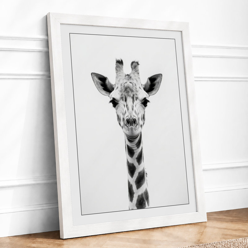 Giraffe Portrait Modern - Framed Print, A3 - 42.0 x 29.7 cm, White