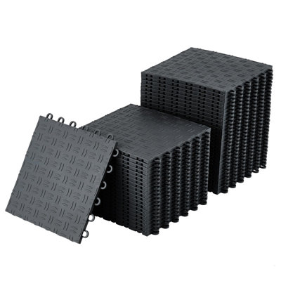 100-Pack 12"x12" Heavy-Duty Interlocking Garage Floor Tiles, Non-Slip Double Texture for Garage, Basement, Workshop, Mobile Repair, Showroom