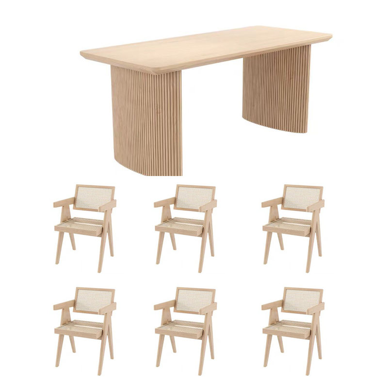 Combinaison simple de table et de chaise en bois massif, H 29,52 po x L 86,61 po x l 35,43 po
