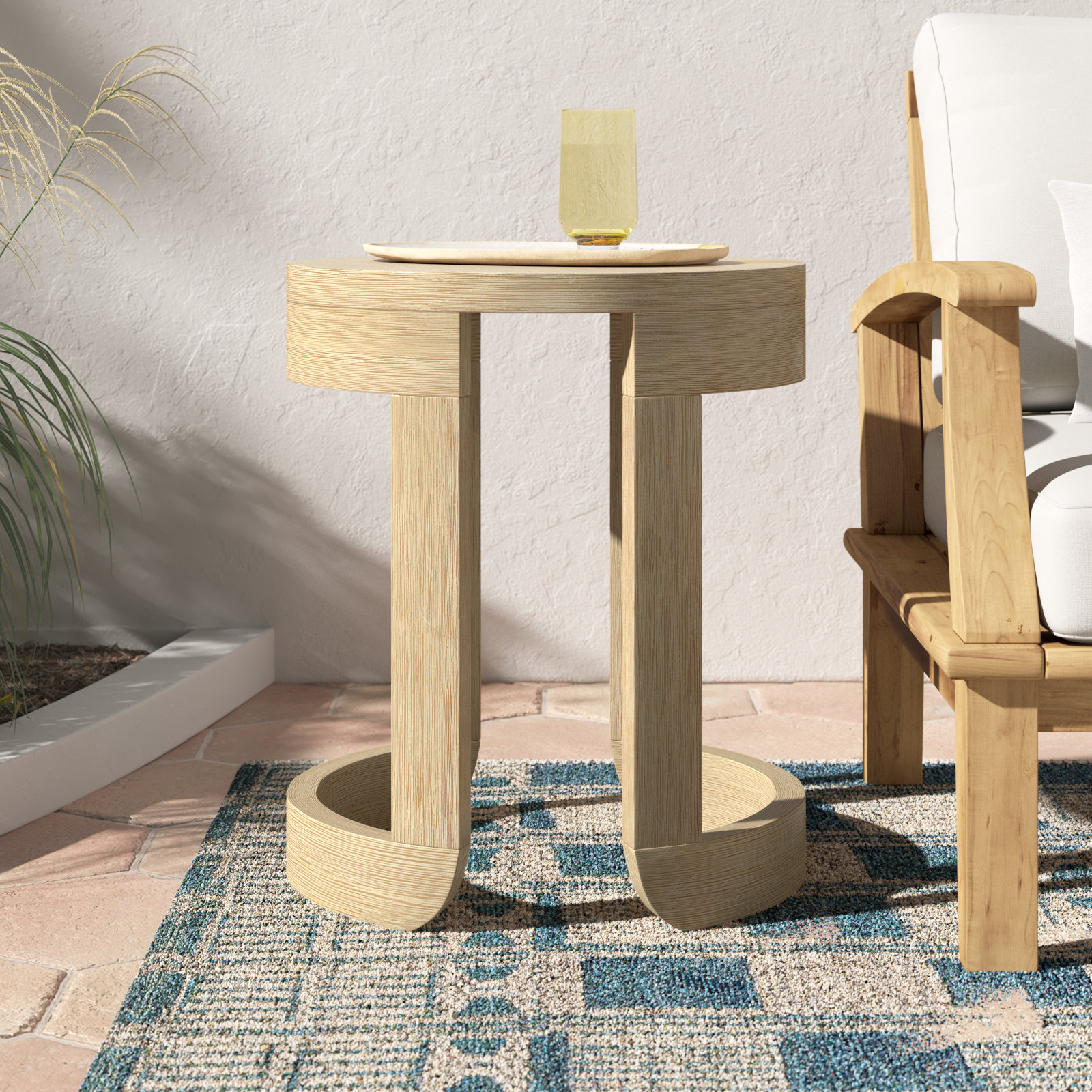 Dutton Round 20.08'' Outdoor Side Table, Beige