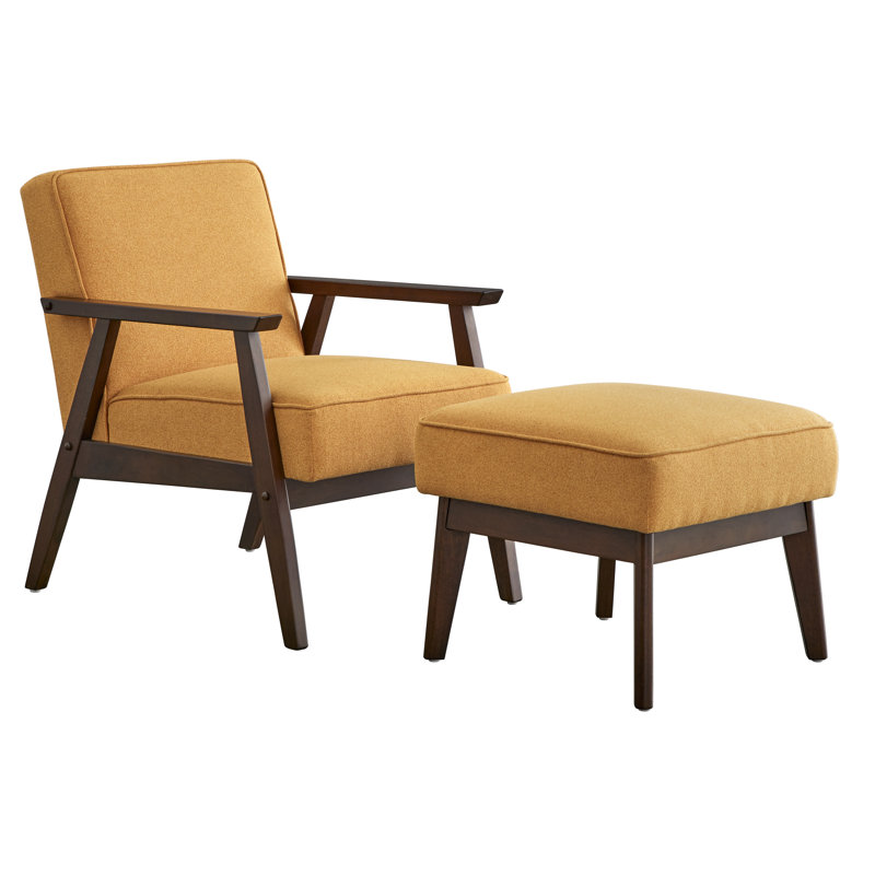 Berthiaume Upholstered Armchair with Ottoman, Yellow Polyester