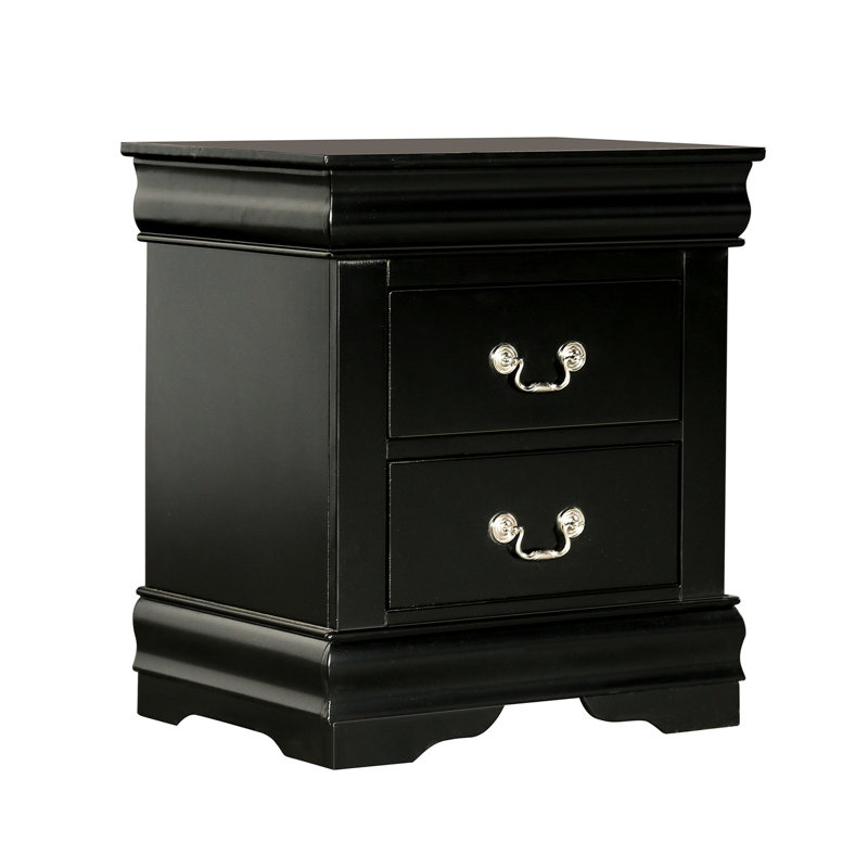 Table de chevet 1 pièce en bois massif noir style transitionnel, tiroirs anglais, poignées suspendues, pieds de support et étui de preuve pour chambre à coucher, l 21,5 po x P 15,5 po x H 23,5 po