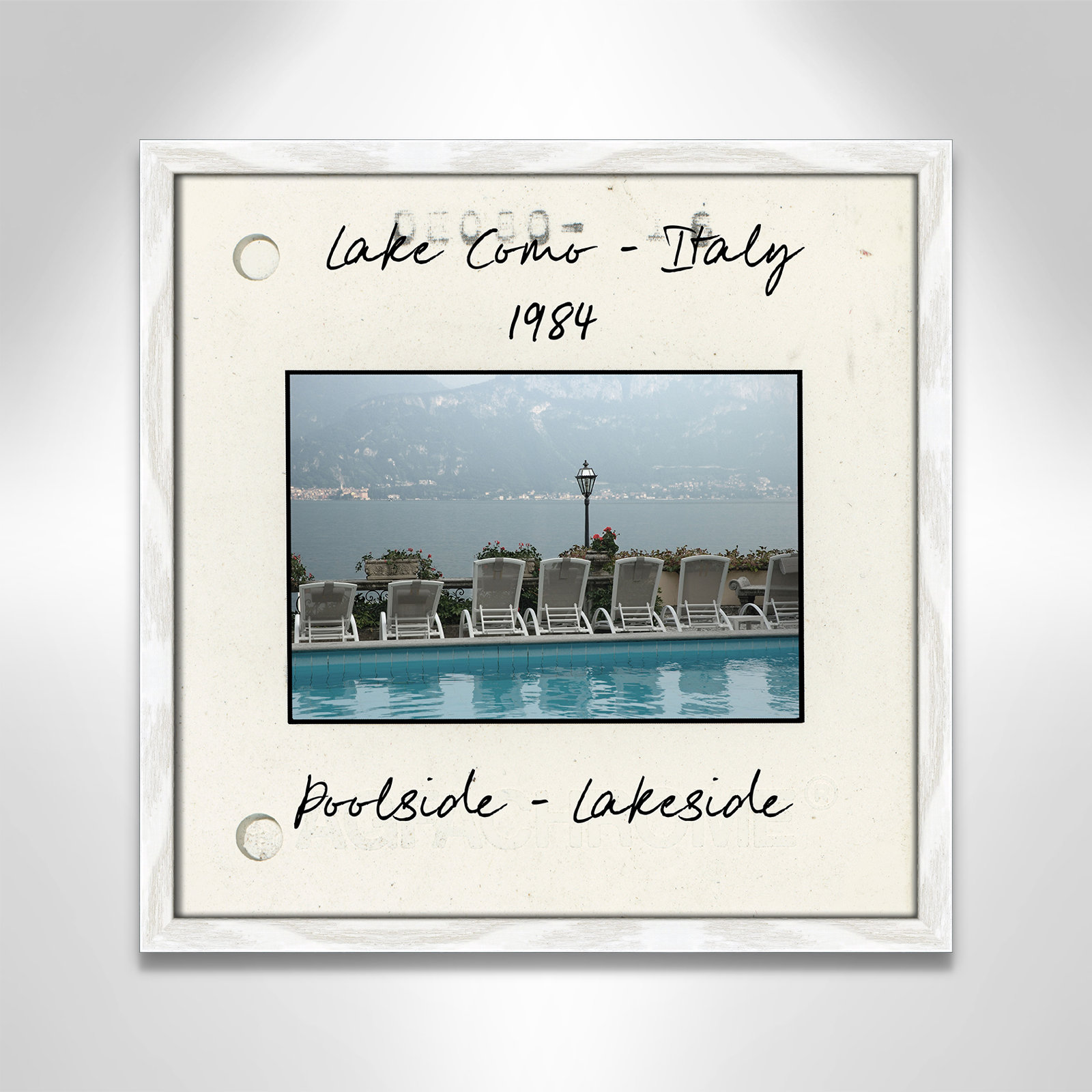 Travel Slide Collection "Lake Como, Italy" Print, White Single Picture Framed Paper, 17" H x 17" W x 0.75" D