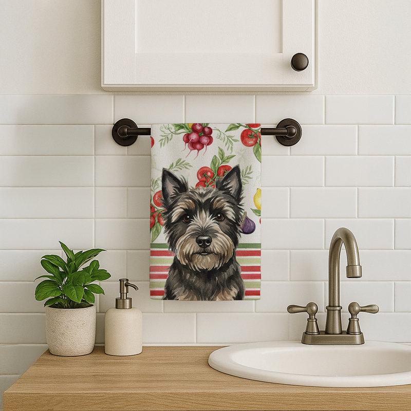 Black Cairn Terrier Vegetables Kitchen Towel, Black Cairn Terrier