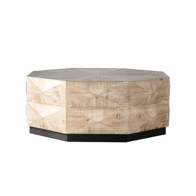 Rustic Small Wooden Coffee Table, 17.32" High In Package, Retro Design, For Compact Areas Office 38" Octagon Three - Dimensional Relief, Style, Hotel And Reception