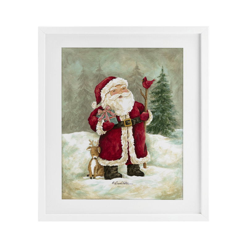 «Joyful Santa & Cuddling Reindeer», reproduction d'art sous verre encadrée par Diane Kater, H 16 po x l 13 po