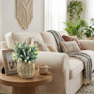 Faux Eucalyptus Artificial Plant In Rattan Planter
