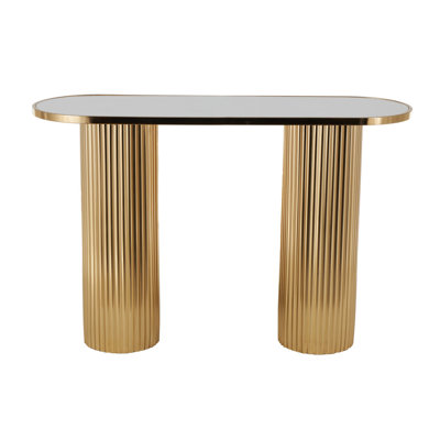 Cole And Grey Metal Oval Console Table With White Marble Tabletop And Ribbed Legs