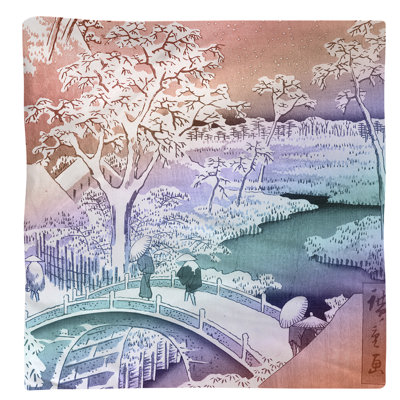 Serviette en coton 10 po meguro tambour et coucher de soleil hill Utagawa Hiroshige