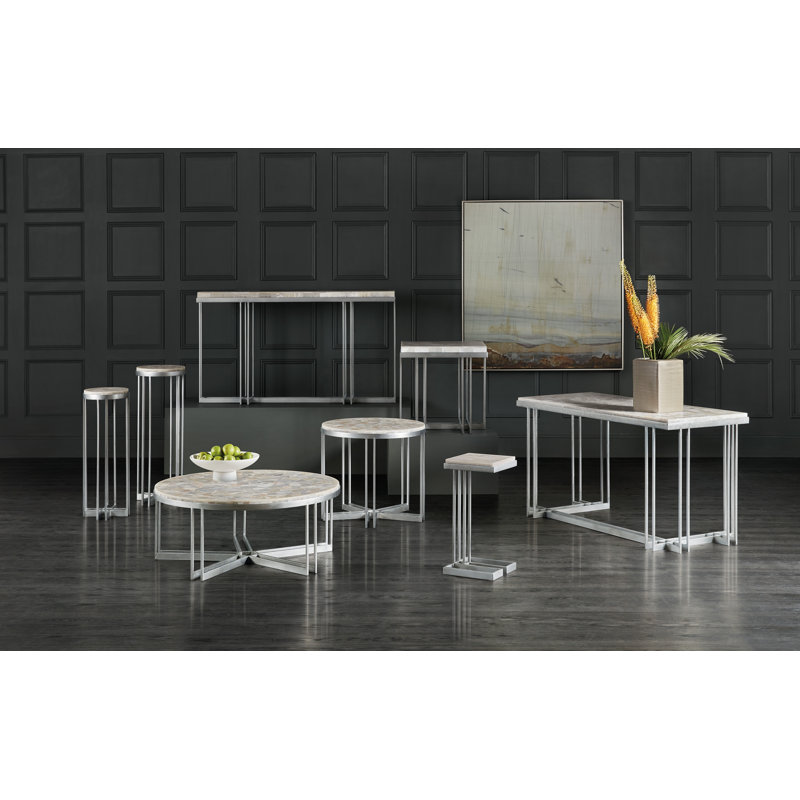 Silver and White Square Contemporary Drink Table