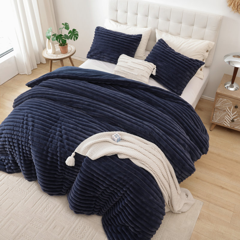 Ensemble d'édredon 3 pièces Fluffy, Édredon grand + 2 taies d'oreiller standard, Marine
