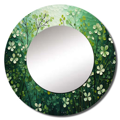 Santoya White And Green Herbs Symphony II - Herbs Mirror, Traditional Round Unique Wall Mirror, Printed Metal Art