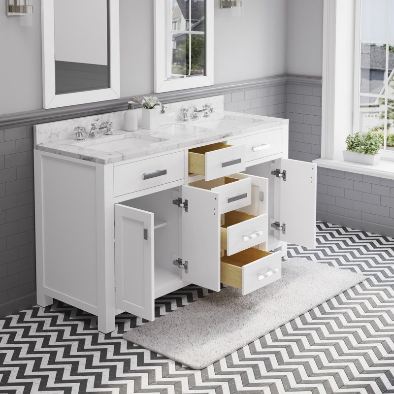 Minnetrista Double Bathroom Vanity with Marble Top, White