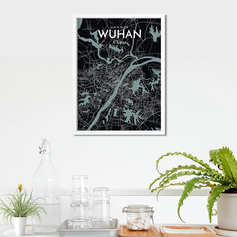 Carte de la ville de Whan, impression, Gris/noir, H 24 po x l 18 po