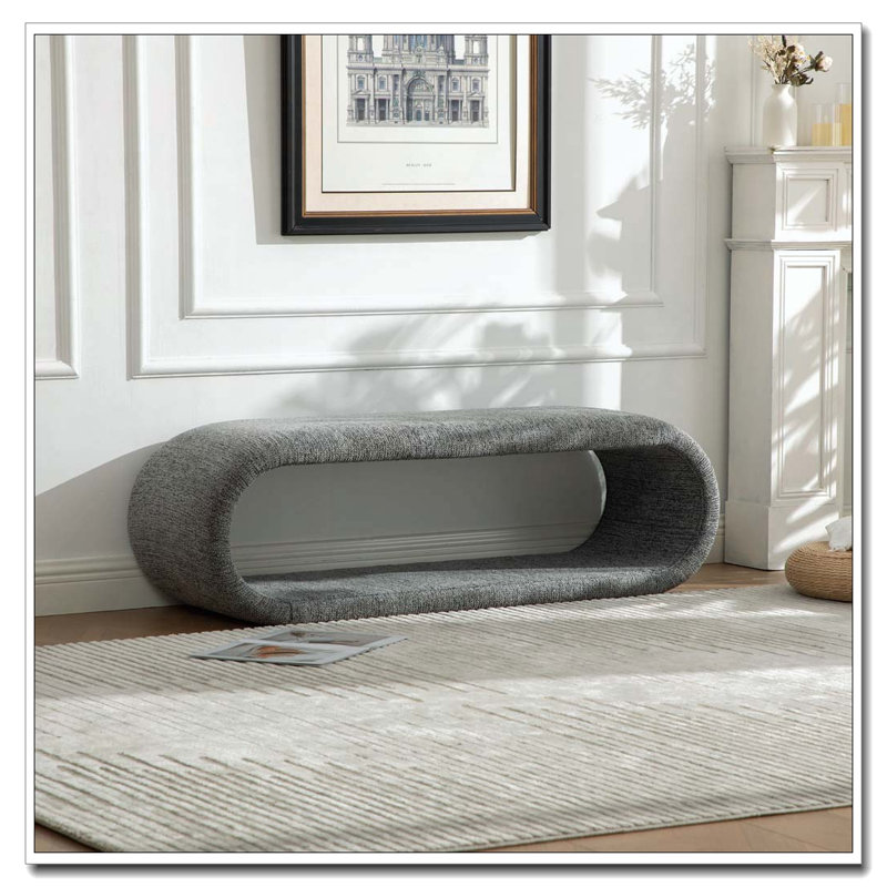52.17"Wide Chenille Upholstered Bench, Gray