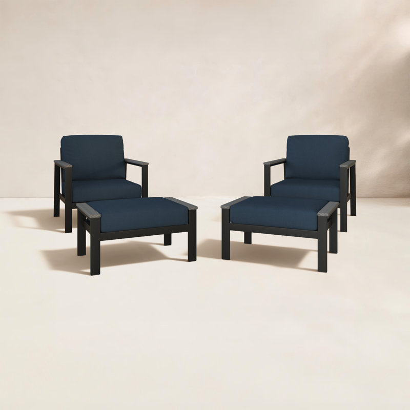 Townsend Patio Chair Sunbrella® Cushions and Ottoman, Canvas Navy Sunbrella® Canvas