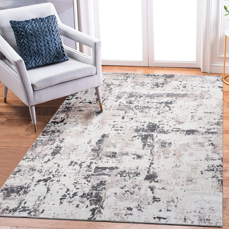 8X10 Non-Shedding Area Rug With Cream/Brown Abstract Pattern - Stain For Bedroom, Living Room, Dining Design Non-Shedding, Room Idea