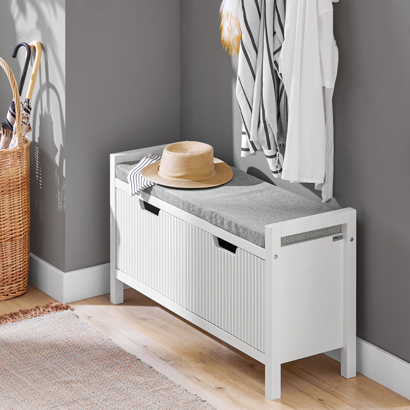 Benon Polyester Upholstered Storage Bench, White
