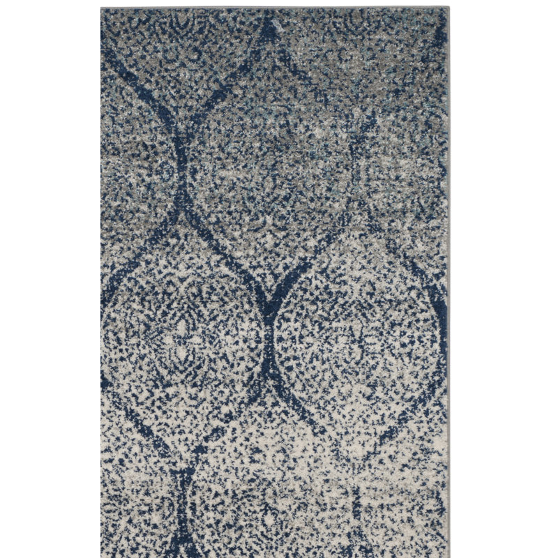 Tapis bleu marine / argenté Christa, Tapis de couloir 2 pi 3 po x 10 pi