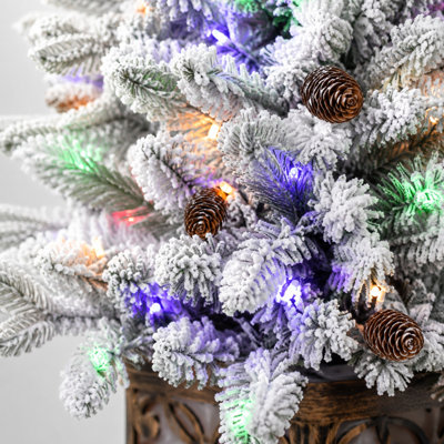 Sapin de Noël artificiel floqué préilluminé de 1,20 m avec 100 lumières DEL multicolores