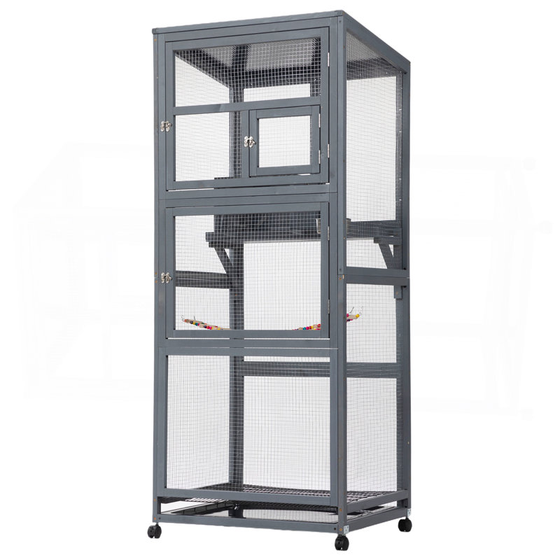 Wood Bird Cage with Universal Wheels-Gray