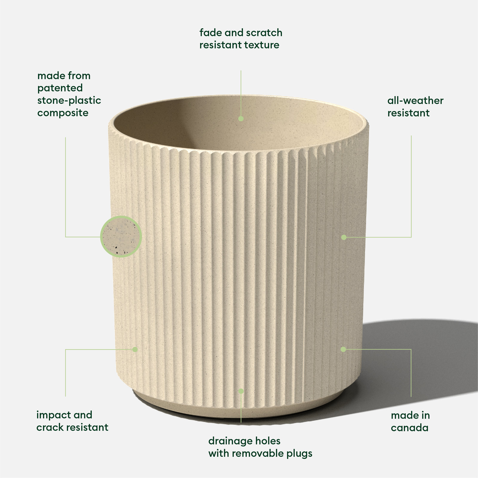 Demi Series Round Planter, 2, Sand, 19.75" H x 18.5" W x 18.5" D