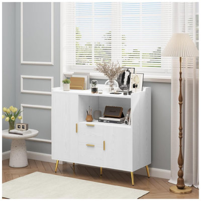 Kitchen Microwave Cabinet Modern Farmhouse Buffet Cabinet with Storage Coffee Bar with 2 Drawers and 2 Doors Floor Sideboard Buffet for Living Room Dining Room Bathroom