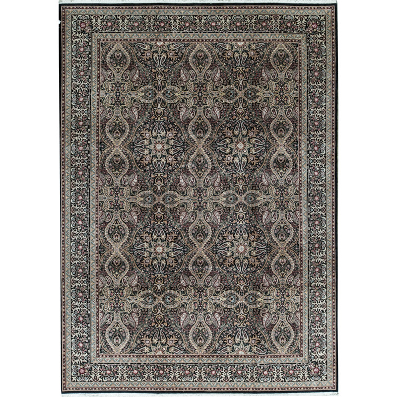 Tapis noir et noir de haute qualité noué à la main