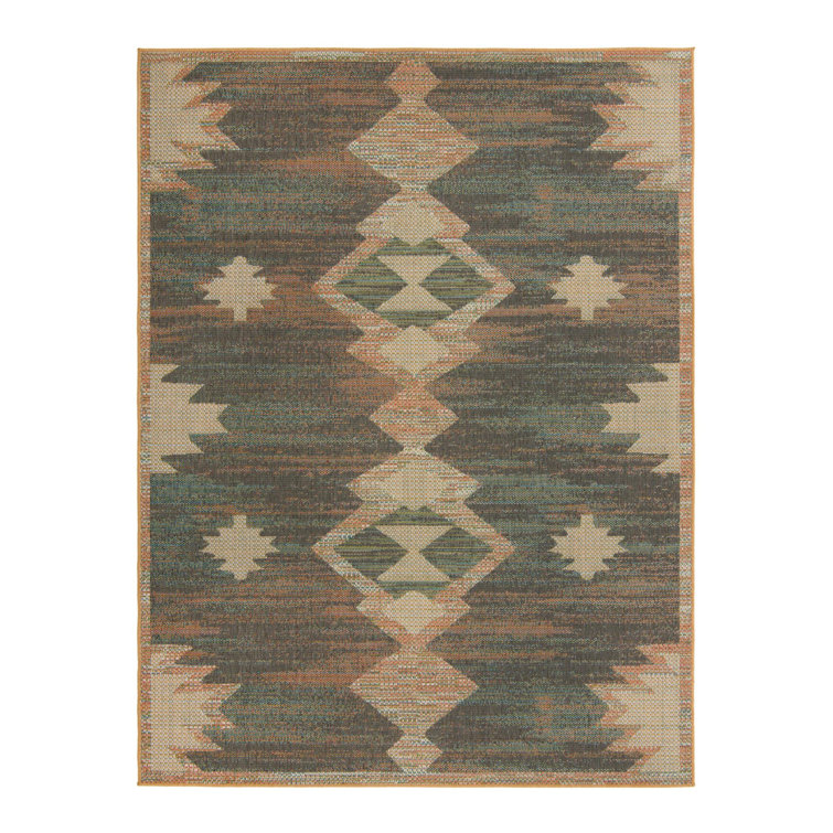Barnesville Geometric Machine Made Power Loom Polypropylene Indoor / Outdoor Area Rug in Multi/Blue/Brown/Orange/Green