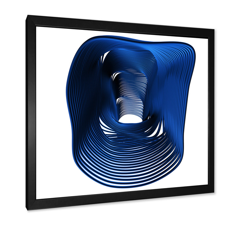 Fractale de forme abstraite bleue - œuvre d'art moderne et contemporaine sur toile, Cadre photo noir, 16" H x 16" W x 1" D
