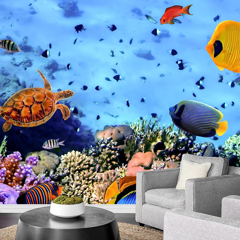 Murale de tortue de mer sous-marine, L 66 po x l 96 po