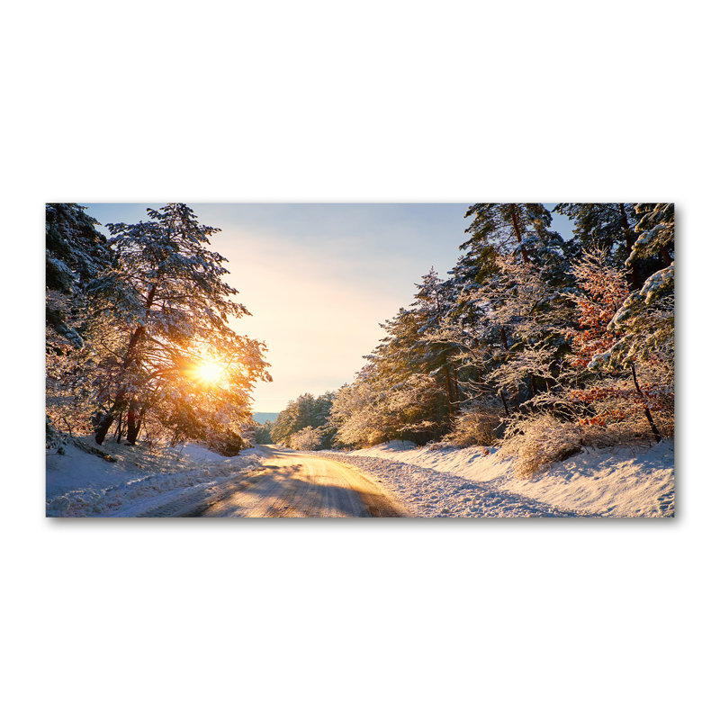 Road In The Winter Forest - Wrapped Canvas Print