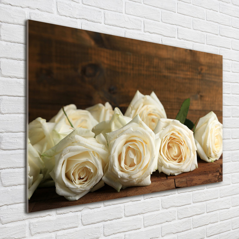 White Roses - No Frame Print on Glass