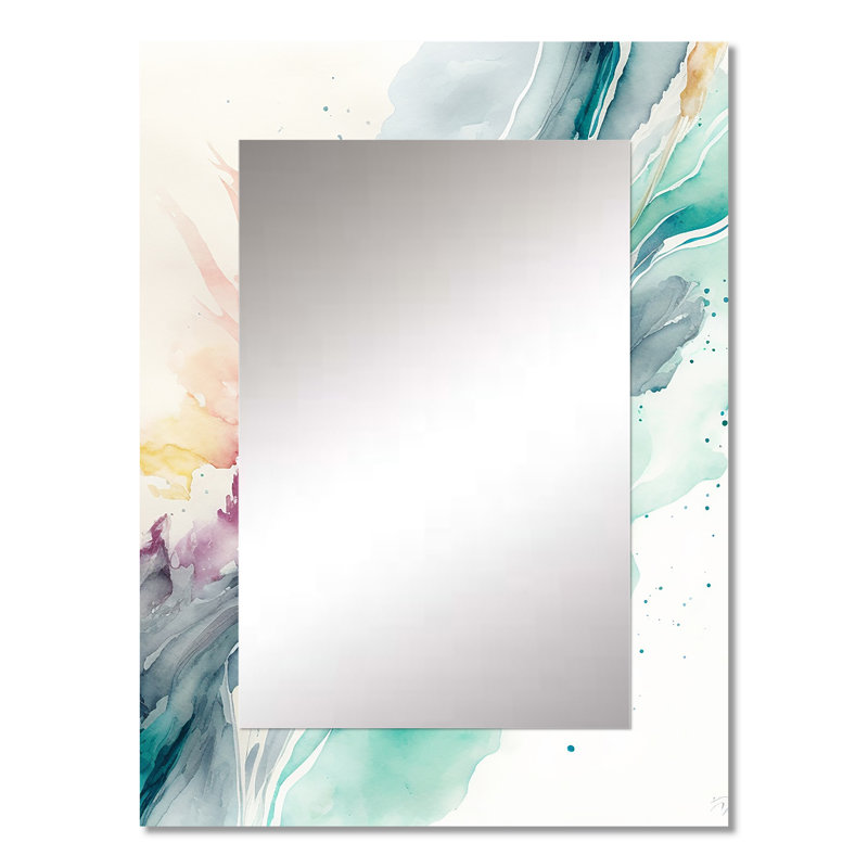 «Celebrations In Turquoise Shades Of Blue III», miroir mural unique à encre liquide, art imprimé en métal, 32 po x 24 po